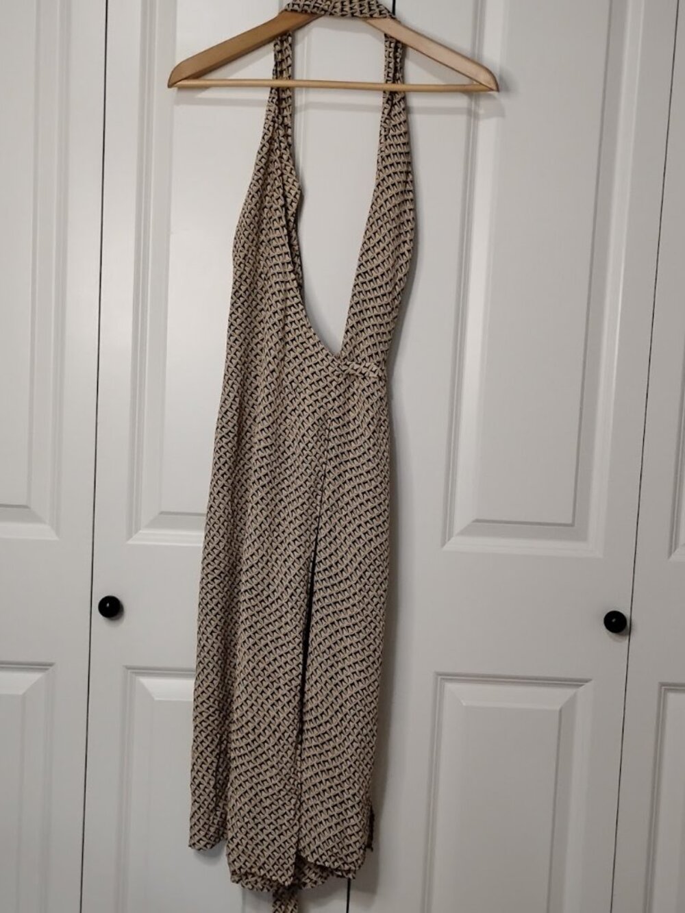 The Limited Women's Brown Beige Abstract Pattern Halter-Neck Silk Midi Dress 6